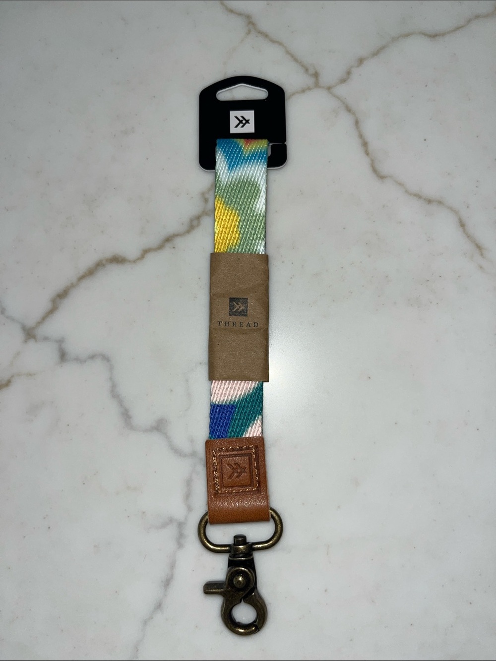 Thread Multicolor Key Leash with Leather Accent